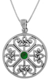 Jewelry Trends Sterling Silver Celtic Trinity Knot Medallion Pendant with Green Glass on 18 Inch Box Chain Necklace