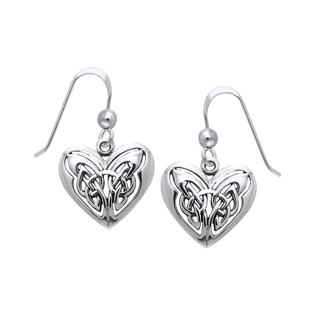 Jewelry Trends Sterling Silver Celtic Eternal Love Heart Knot Work Dangle Earrings