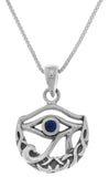 Jewelry Trends Sterling Silver Celtic Crescent Moon Eye of Horus Pendant with Synthetic Lapis on 18 Inch Necklace