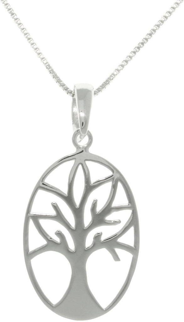 Jewelry Trends Sterling Silver Oval Tree of Life and Love Pendant on 18 Inch Box Chain Necklace