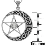 Jewelry Trends Sterling Silver Celtic Moon and Star Pentacle Pendant with CZ on 18 Inch Box Chain Necklace