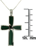 Jewelry Trends Sterling Silver Cross Pendant with Green Created Malachite Stone on 18 Inch Box Chain Necklace