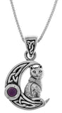 Jewelry Trends Sterling Silver Celtic Crescent Moon and Cat Pendant with Purple Amethyst on 18 Inch Chain Necklace