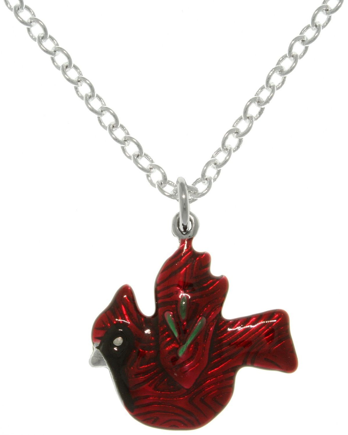 Jewelry Trends Enameled Pewter Red Cardinal Bird Charm with 18" Necklace Chain