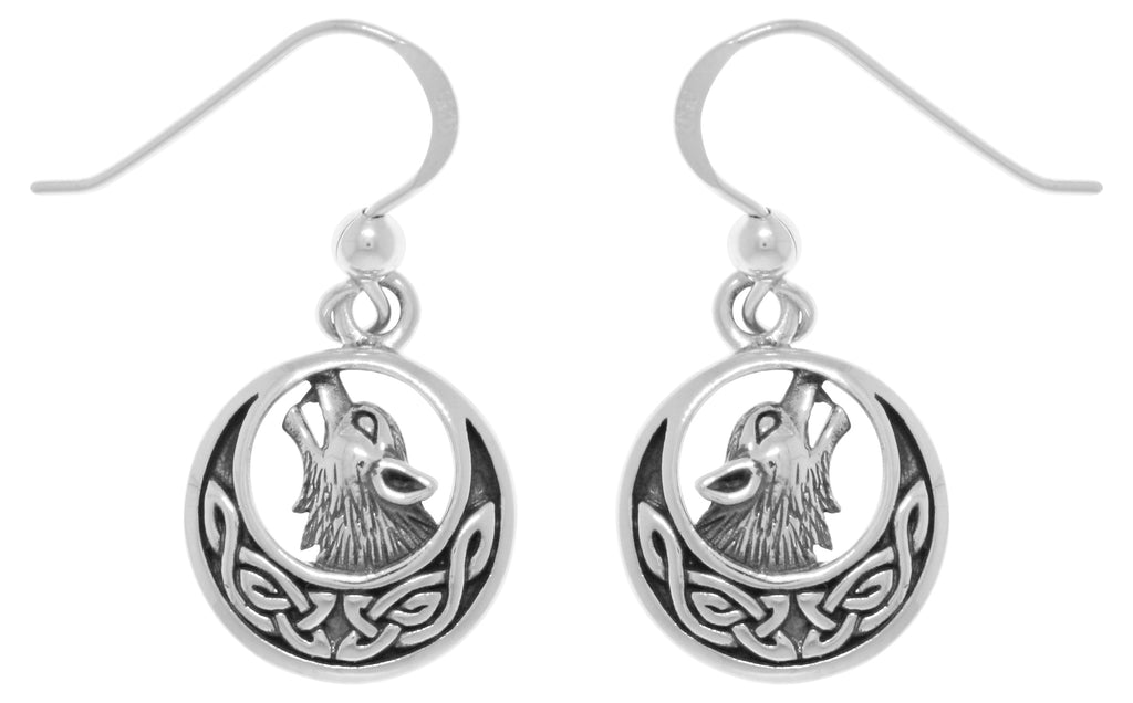 Jewelry Trends Sterling Silver Howling Wolf Celtic Moon Dangle Earrings