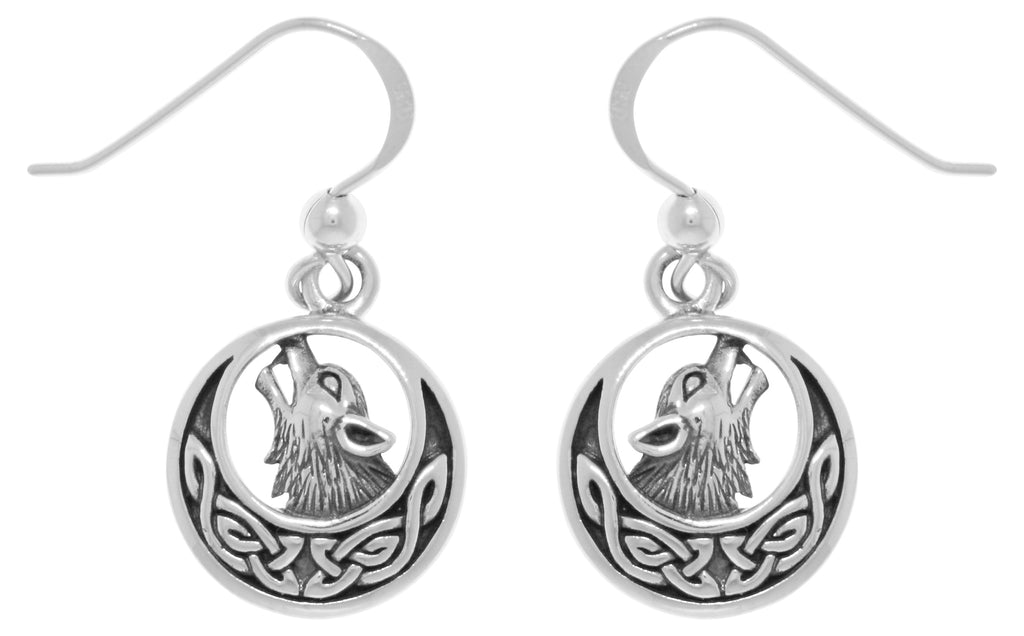Jewelry Trends Sterling Silver Howling Wolf Celtic Moon Dangle Earrings