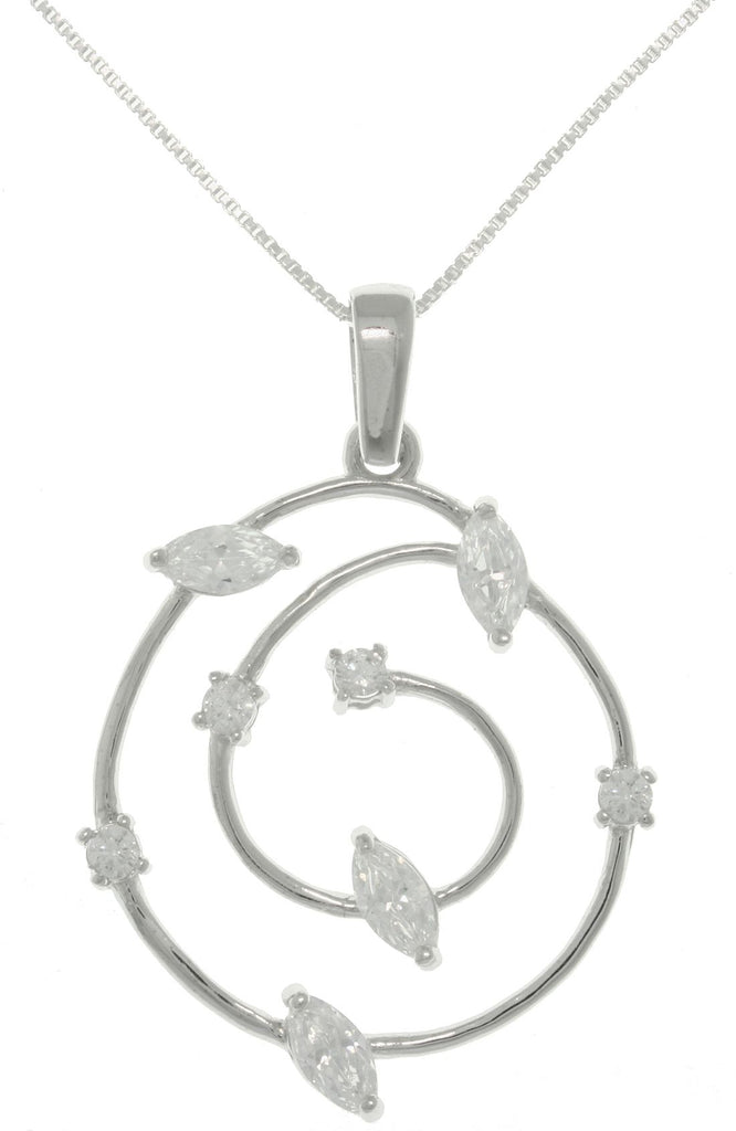 Jewelry Trends Sterling Silver CZ Round Swirl Cosmos Pendant on 18 inch Box Chain Necklace