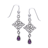 Jewelry Trends Sterling Silver and Purple Amethyst Celtic Luck Knotwork Dangle Earrings