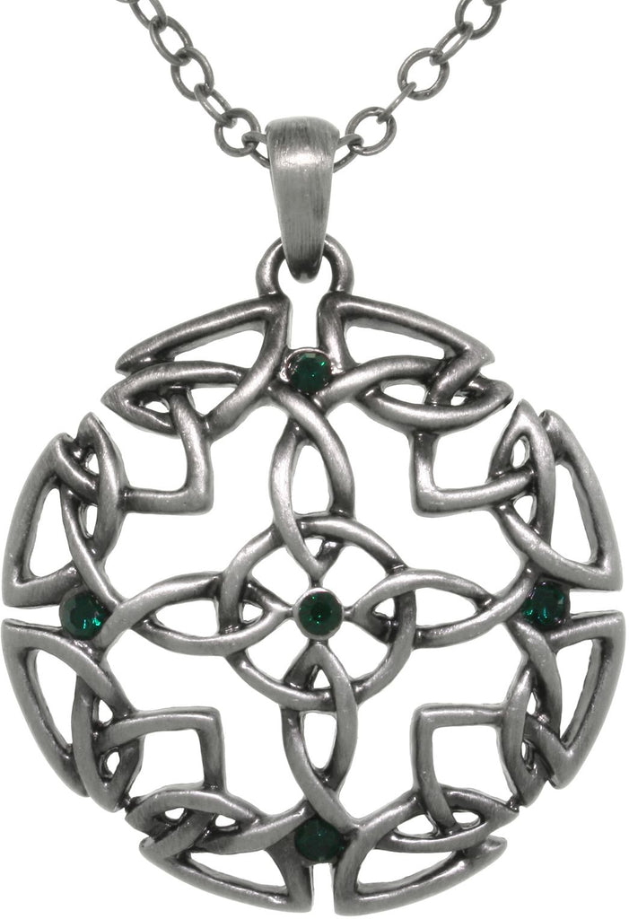 Jewelry Trends Pewter Celtic Circle of Life Medallion Green Crystal Pendant on 24 Inch Chain Necklace