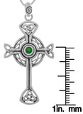 Jewelry Trends Sterling Silver Celtic Trinity Circle of Life Cross Pendant with Green Glass on 18 Inch Box Chain Necklace