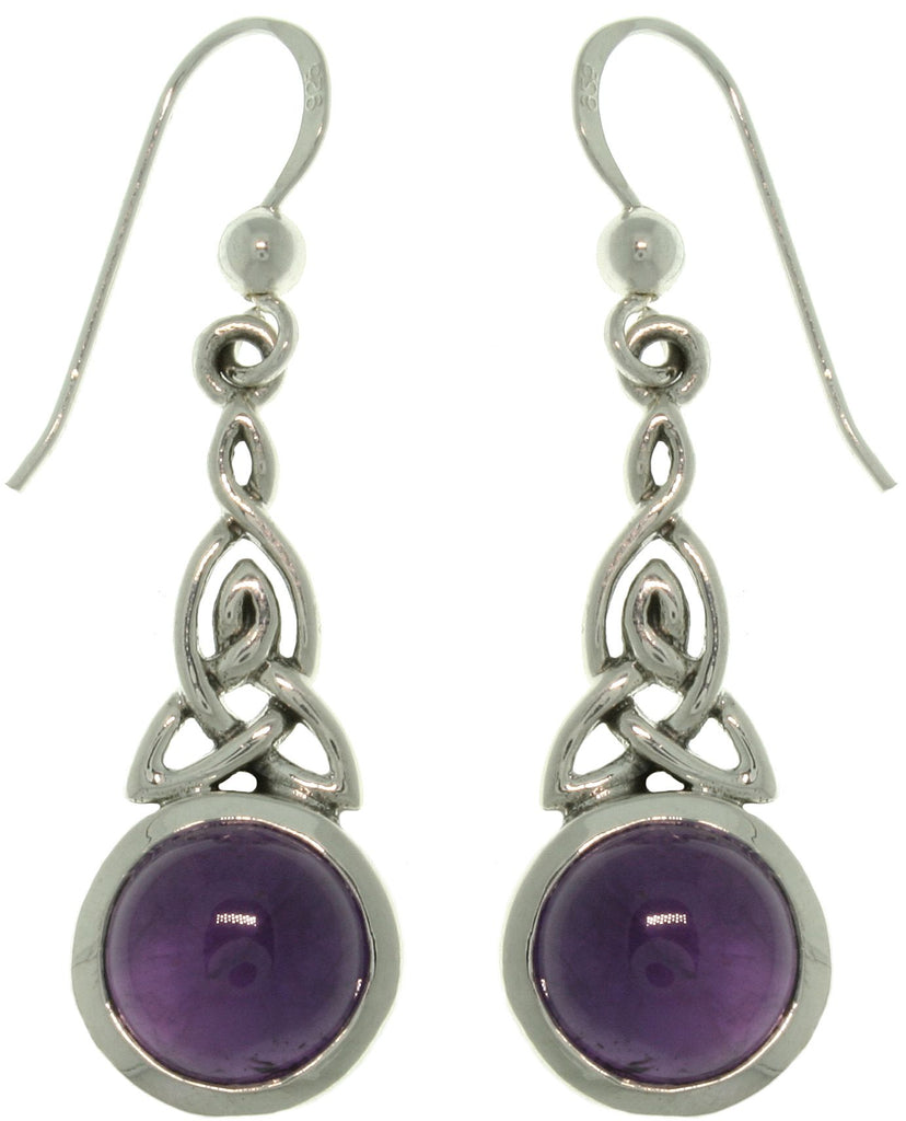 Jewelry Trends Sterling Silver Celtic Triquetra Knot Dangle Earrings with Genuine Amethyst Purple Stones