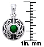 Jewelry Trends Sterling Silver with Green Glass Celtic Knot Pendant on 18 Inch Box Chain Necklace