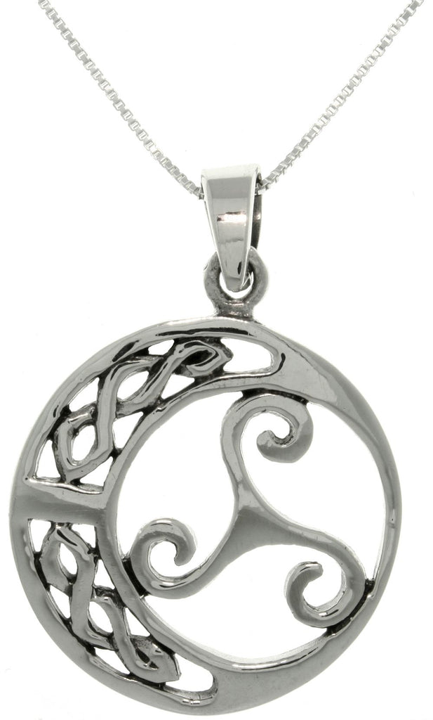 Jewelry Trends Sterling Silver Celtic Moon Trinity Knot Pendant with 18 Inch Box Chain Necklace