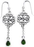 Jewelry Trends Sterling Silver Celtic Knot Dark Green Glass Dangle Chain Earrings