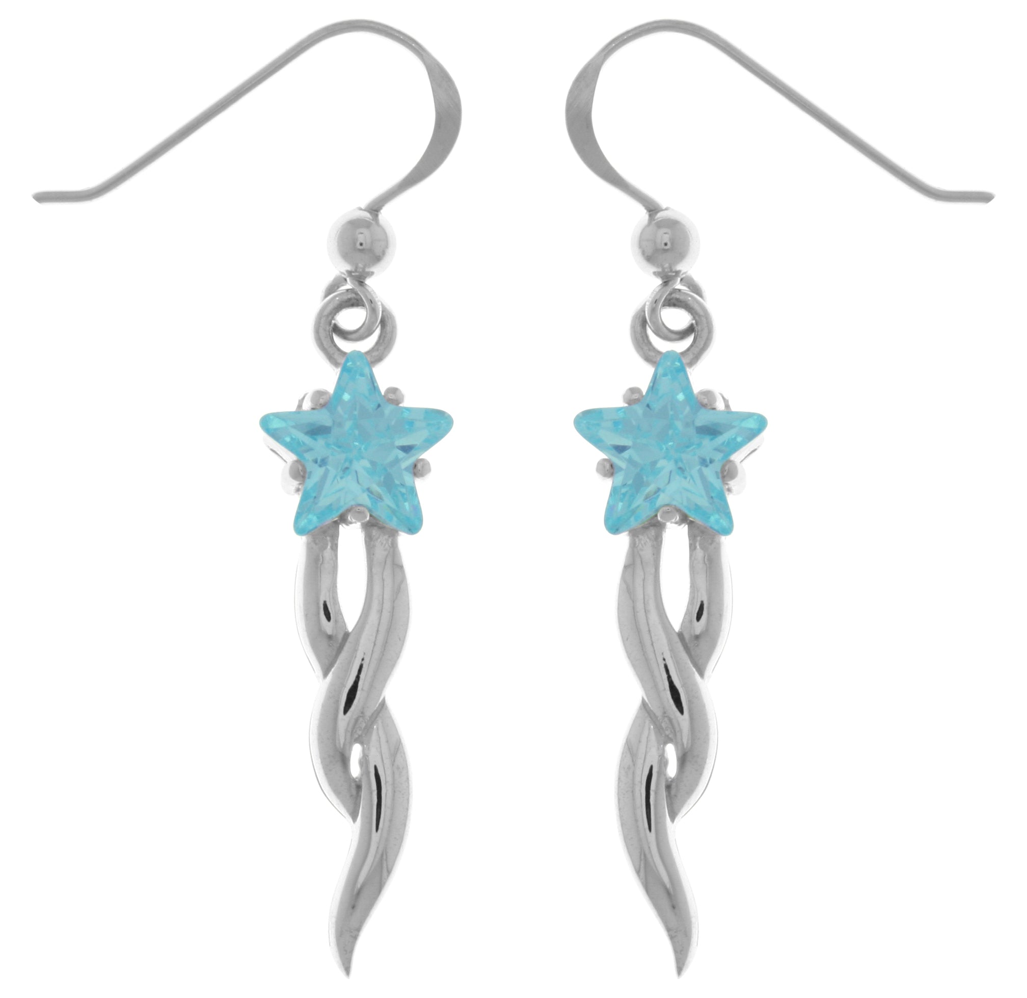 Jewelry Trends Sterling Silver Shooting Star Dangle Earrings with Blue CZ