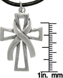 Jewelry Trends Sterling Silver Cross with Awareness Ribbon Pendant on Black Leather Necklace