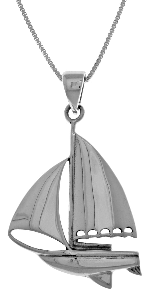 Jewelry Trends Sterling Silver Nautical Sailboat Pendant on 18 Inch Box Chain Necklace