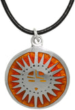 Jewelry Trends Mexican Sun Rise Pewter Celestial Pendant on Black Leather Cord Necklace