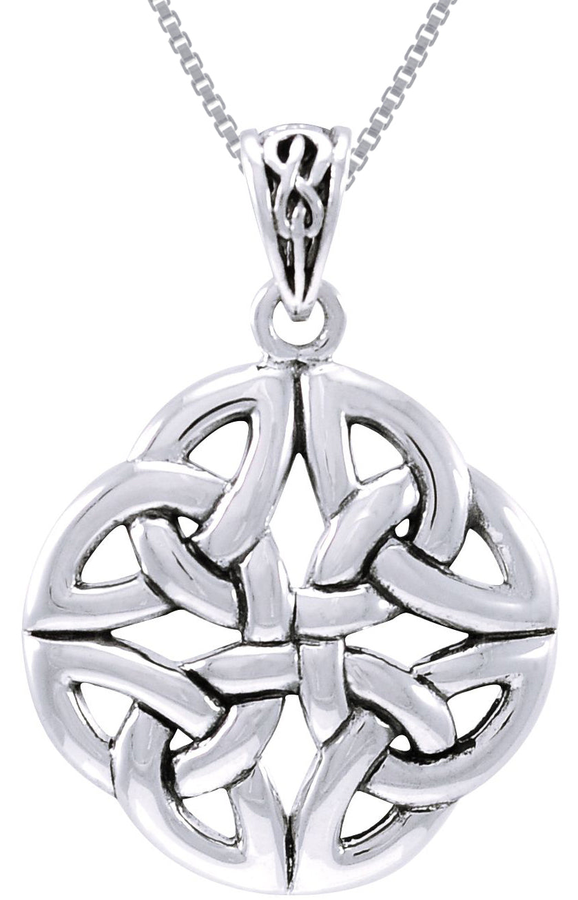 Jewelry Trends Sterling Silver Celtic Trinity Quadrata Pendant on 18 Inch Box Chain Necklace