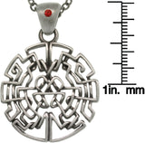 Jewelry Trends Pewter Celtic Circle Maze Pendant with Red Crystal on 24 Inch Chain Necklace