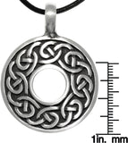 Jewelry Trends Pewter Celtic Knot Round Ring Pendant on Black Leather Necklace