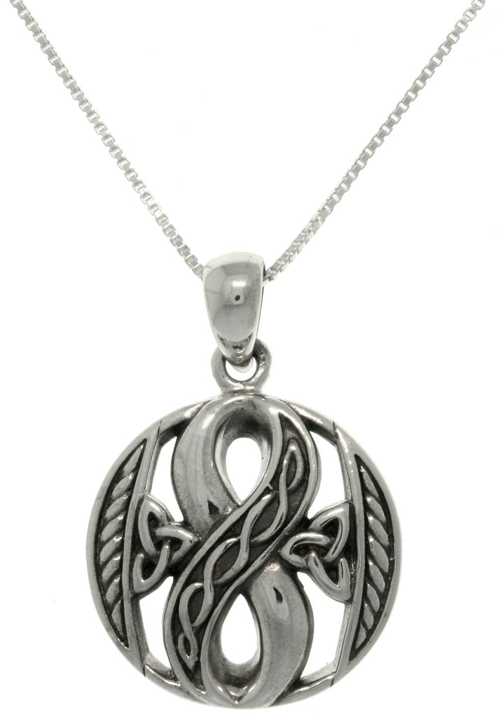 Jewelry Trends Sterling Silver Infinity Knot Celtic Pendant on 18 Inch Box Chain Necklace