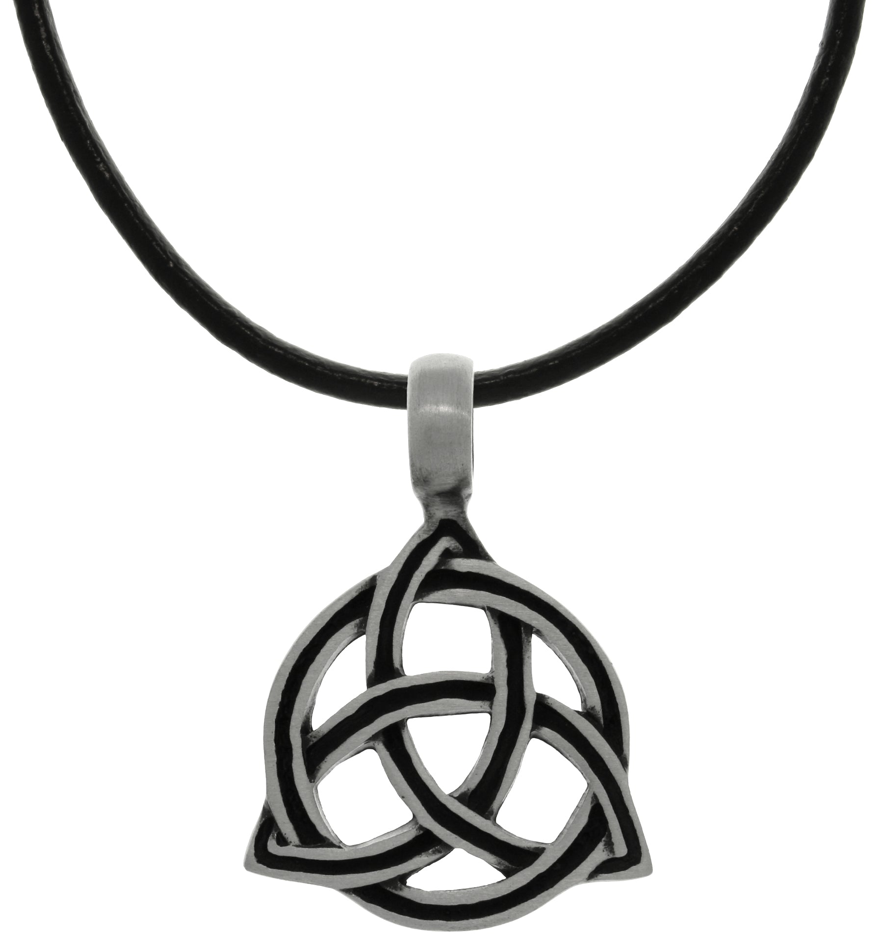 Jewelry Trends Pewter Celtic Triangle Trinity Knot with Circle of Life on Black Leather Necklace