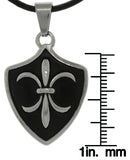 Jewelry Trends Stainless Steel Fleur De Lis Shield Pendant on Black Leather Necklace