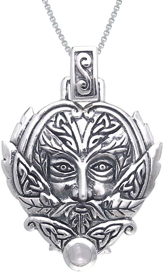 Jewelry Trends Sterling Silver Celtic Green Man Trinity Moonstone Pendant with 18 Inch Box Chain Necklace Greenman
