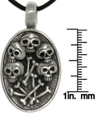 Jewelry Trends Pewter Skulls and Bones Unisex Pendant on 18 Inch Black Leather Cord Necklace