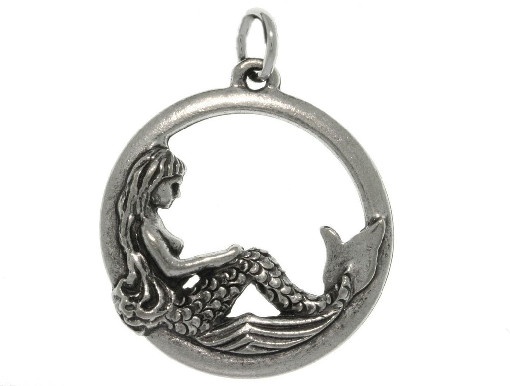 Jewelry Trends Pewter Beautiful Mermaid On Waves Round Pendant