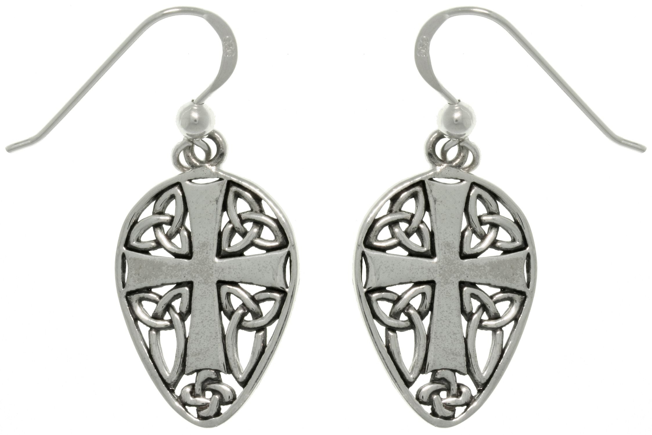 Jewelry Trends Sterling Silver Cross and Celtic Knots Shield Dangle Earrings