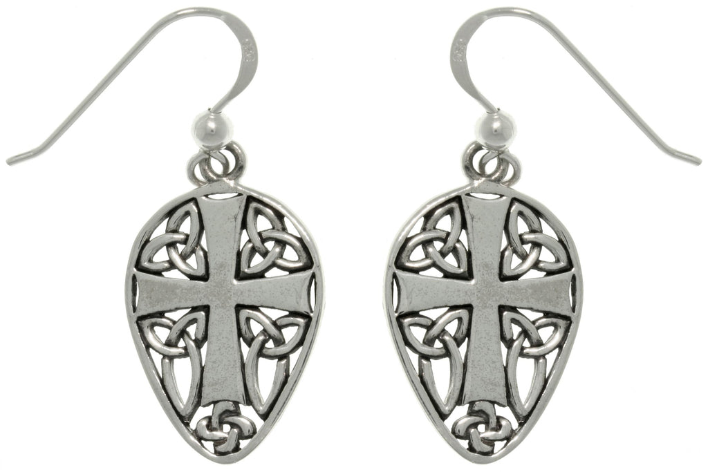 Jewelry Trends Sterling Silver Cross and Celtic Knots Shield Dangle Earrings