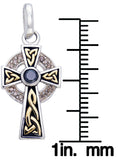 Jewelry Trends Sterling Silver Celtic Cross Pendant with CZ Stones and Gold-plated Accents on 18 Inch Box Chain Necklace