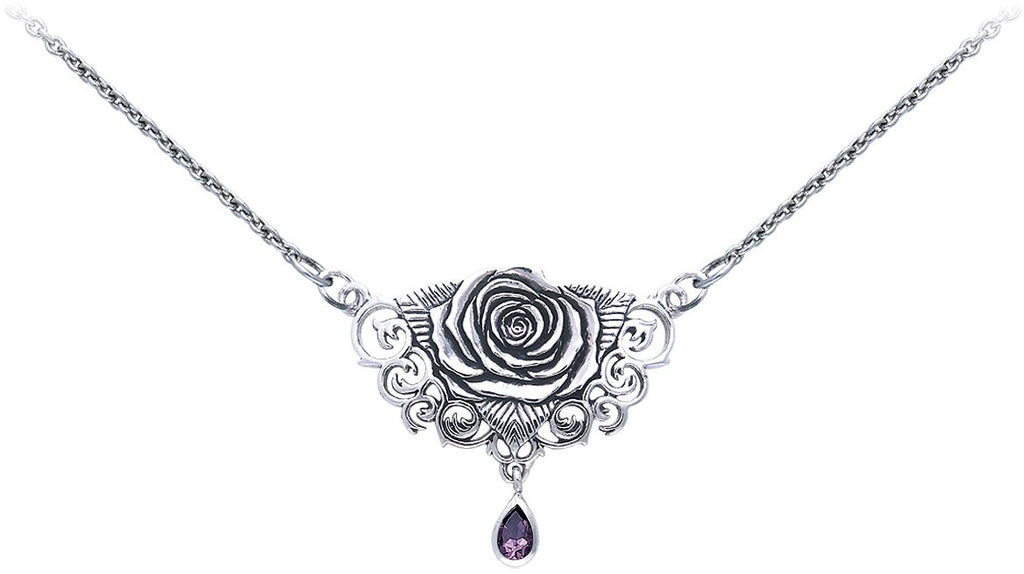 Jewelry Trends Sterling Silver Sacred Rose Celtic Pendant Necklace with Amethyst Drop By Brigid Ashwood
