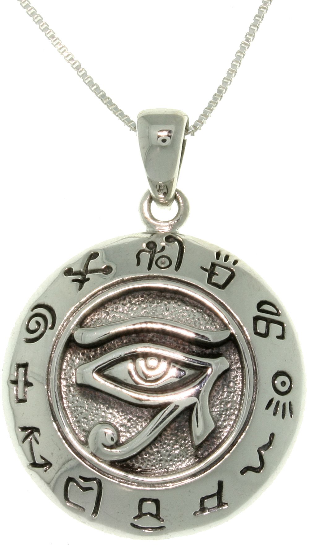Jewelry Trends Sterling Silver Eye of Horus Egyptian Sun God Symbol Pendant on 18" Silver Necklace