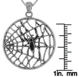 Jewelry Trends Sterling Silver Black Spider on Round Web Pendant on 18 Inch Box Chain Necklace