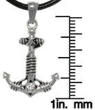 Jewelry Trends Stainless Steel Hope Anchor Pendant with Crystal and Rope Detail on Black Leather Necklace