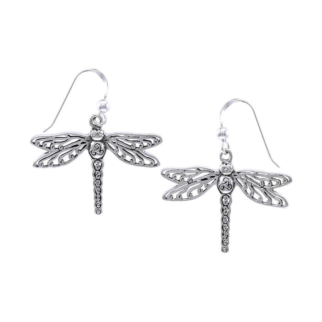 Jewelry Trends Sterling Silver Celtic Triskele Dragonfly Dangle Earrings