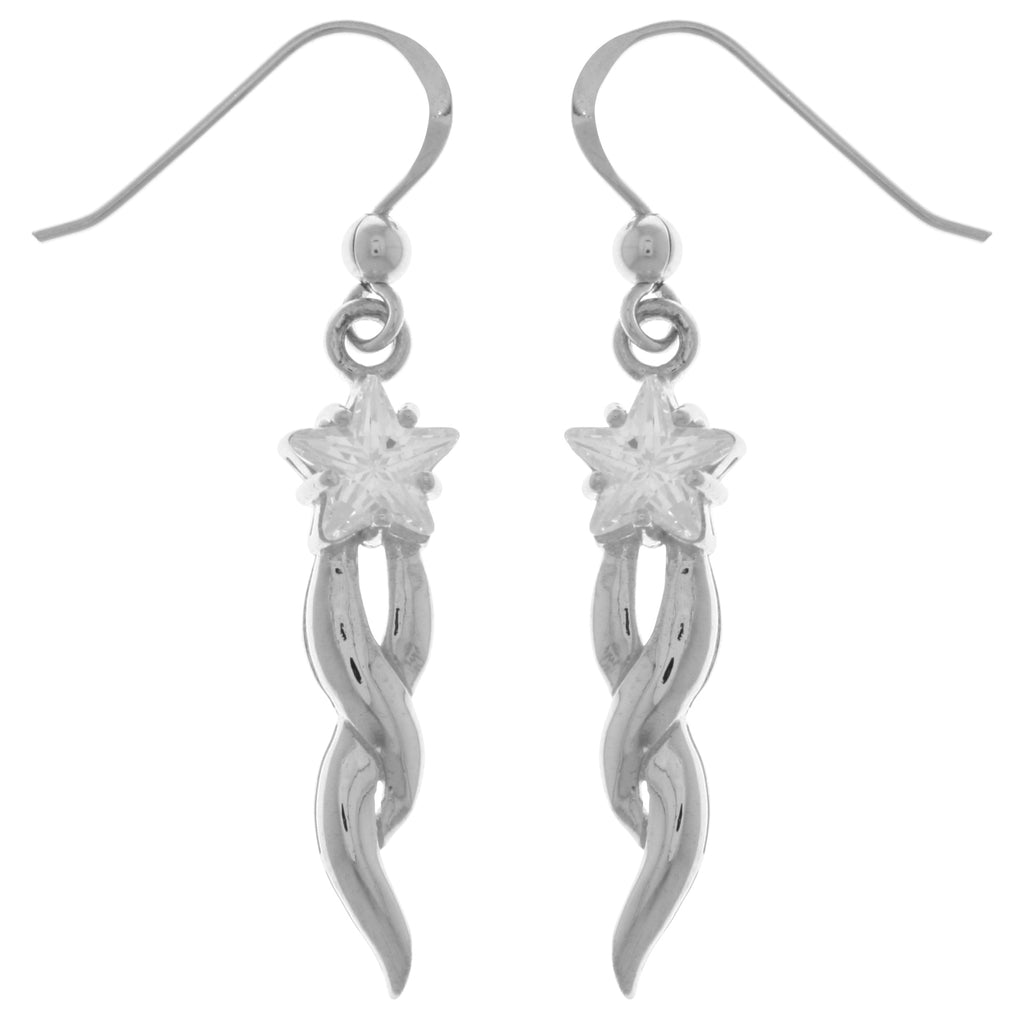 Jewelry Trends Sterling Silver Shooting Star Dangle Earrings with Clear CZ