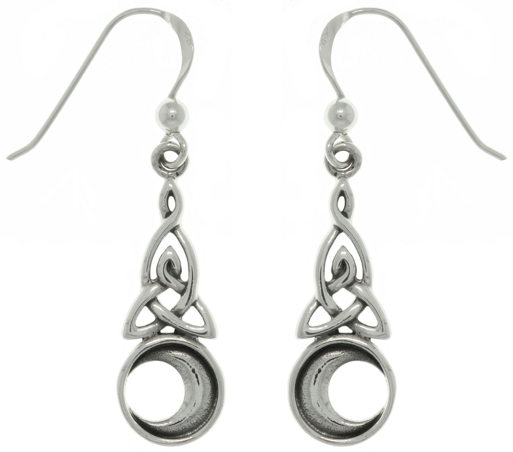 Jewelry Trends Sterling Silver Celtic Triquetra Trinity Moon Dangle Earrings