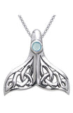 Jewelry Trends Sterling Silver Celtic Knot Whale Tail Pendant with Blue Topaz on 18 Inch Box Chain Necklace