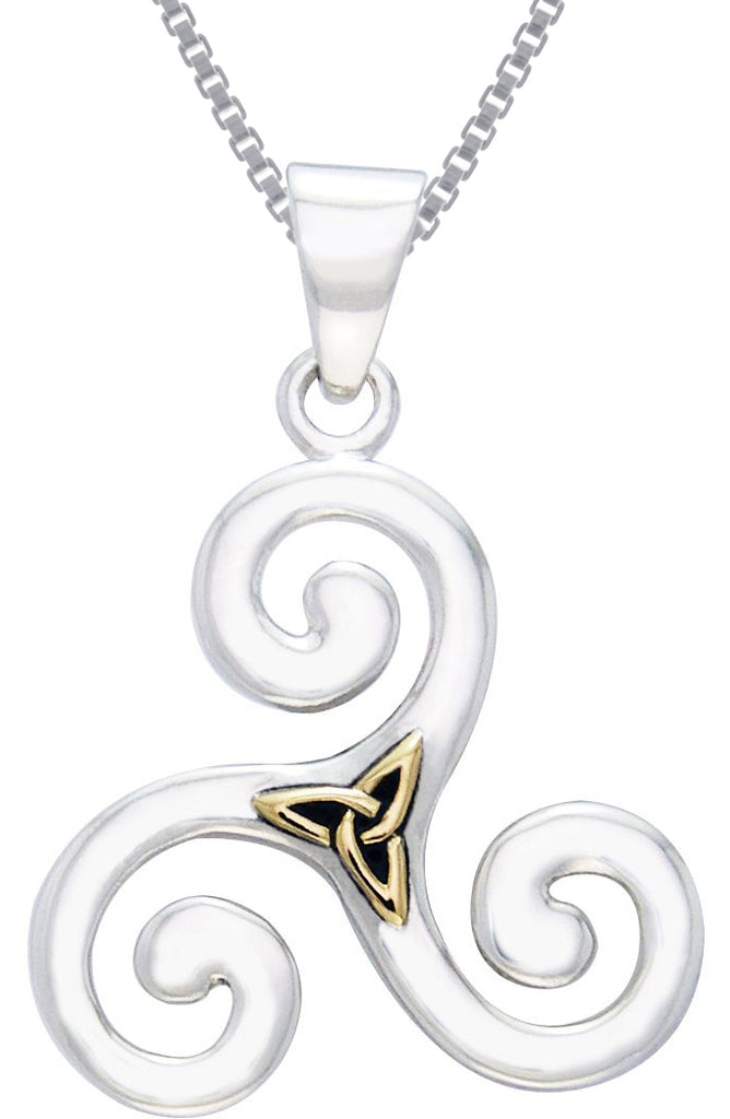 Jewelry Trends Sterling Silver and Gold-Plated Celtic Triskele Trinity Knot Pendant on 18 Inch Box Chain Necklace
