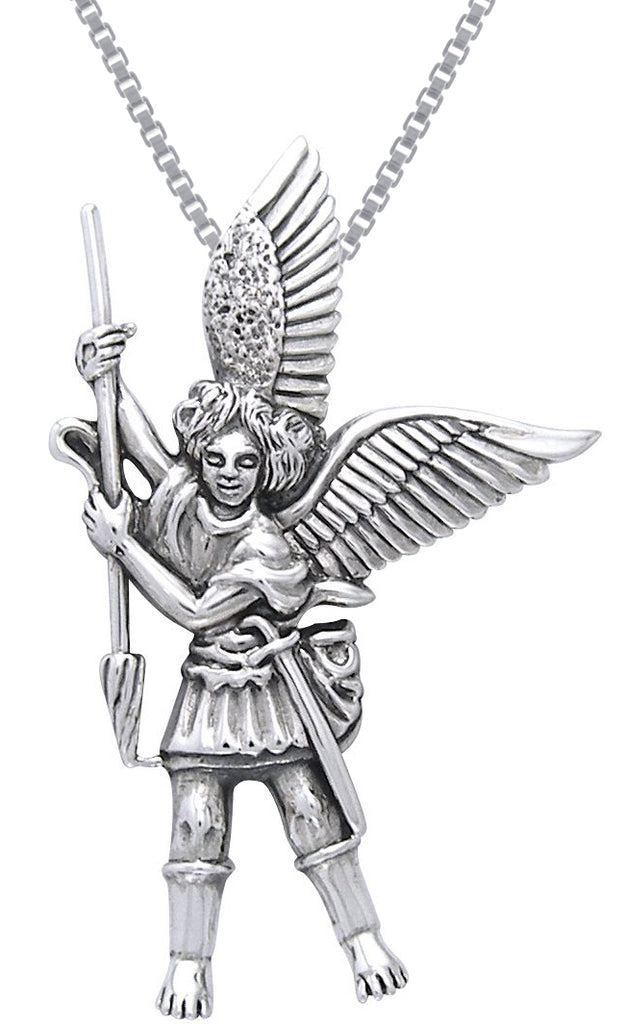 Jewelry Trends Sterling Silver Michael the Archangel Angel Pendant on 18 Inch Box Chain Necklace