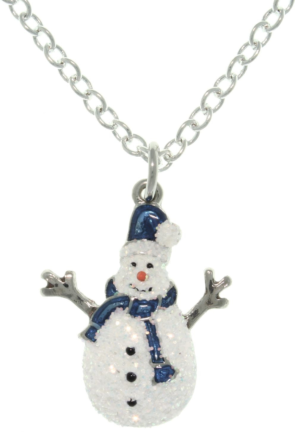 Jewelry Trends Pewter Enamel Holiday Glittered Snowman Charm with 18 Inch Chain Necklace Christmas Gift