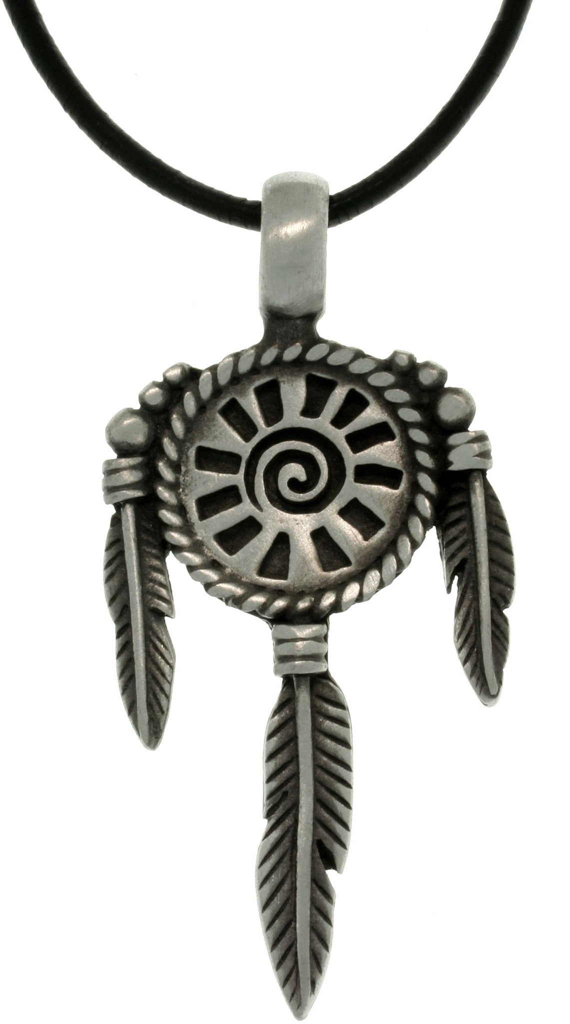 Jewelry Trends Pewter Sun Mandala South Western Unisex Pendant with 18 Inch Black Leather Cord Necklace
