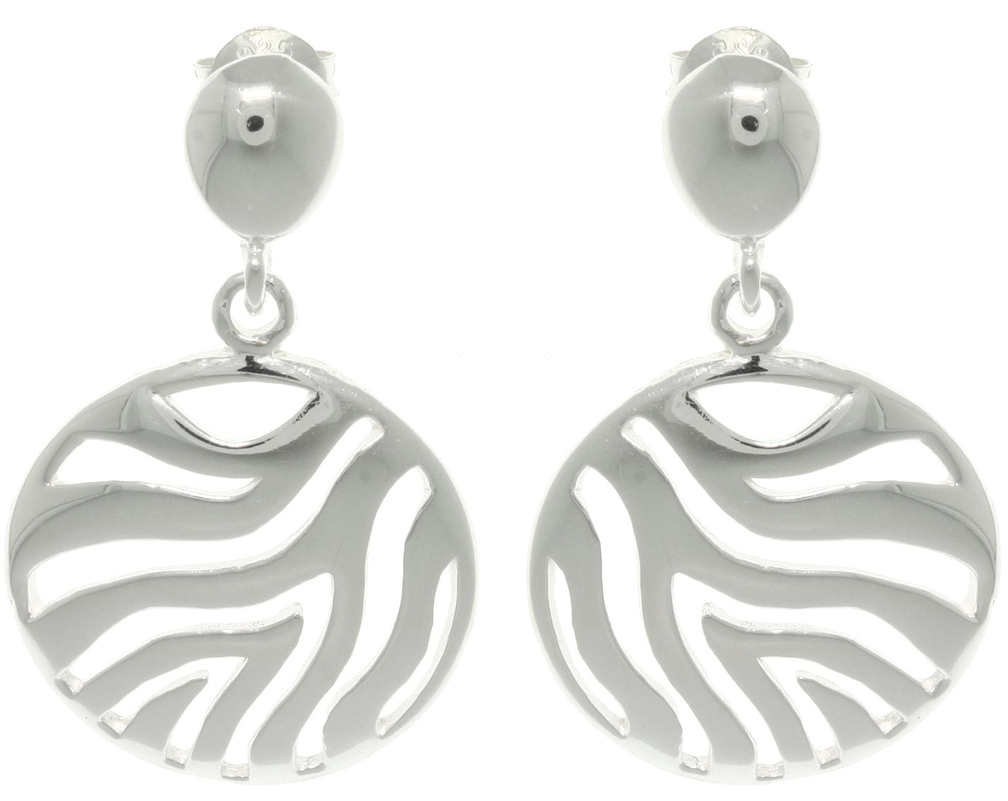 Jewelry Trends Sterling Silver Circle Cut Out Zebra Stripes Dangle Earrings