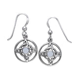 Jewelry Trends Sterling Silver Celtic Quaternary Knot Dangle Earrings with Rainbow Moonstone Stones