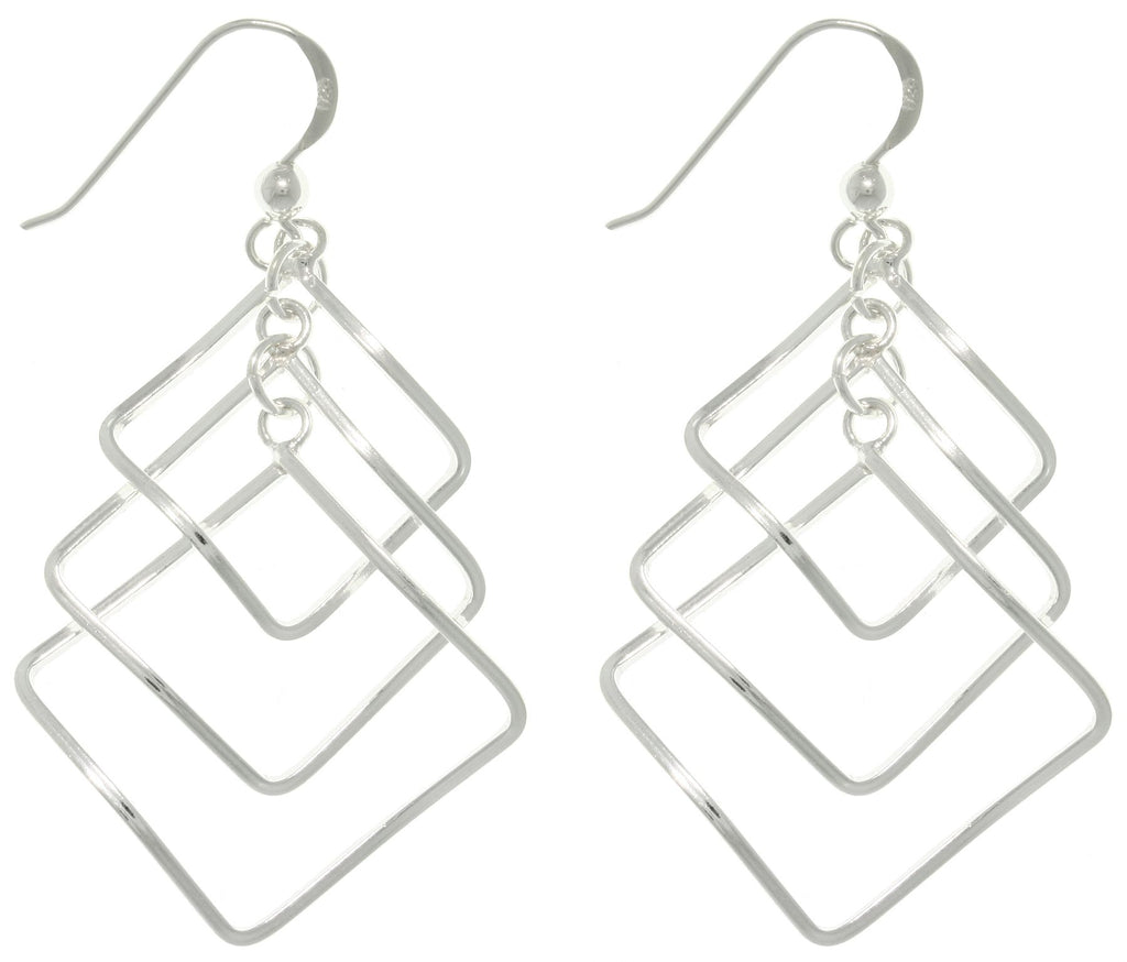 Jewelry Trends Sterling Silver Cascading Square Long Dangle Earrings