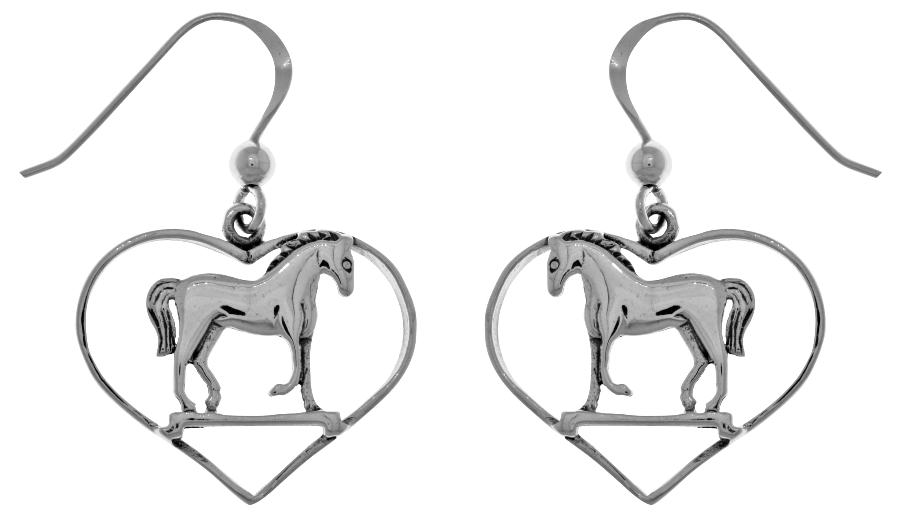Jewelry Trends Sterling Silver Horse in Heart Dangle Earrings